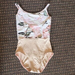 Camisole pink/tan floral print leotard